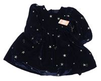 Nové - tmavomodré lesklé sametové šaty se zlatými hvězdičkami a volánkem Matalan