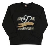 Černá mikina se srdíčky a vzorem 