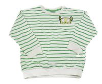 Smetanovo-zelená pruhovaná mikina s příšerkou a kapsou so cute