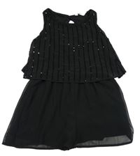 Černý šifonový kraťasový slavnostní overal s flitry H&M