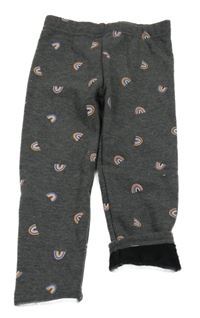 Tmavošedé melírované teplákové zateplené legíny s duhami Topolino