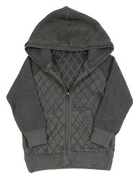 Šedo-tmavošedý melírovaný károvaný propínací vyteplený svetr s kapucí Next