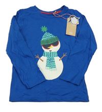 Nové - cobaltově modré melírované triko se sněhuláčkem Mothercare