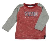 Červeno-bílo-šedé melírované triko s nápisem a šípy noppies baby