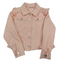 Světlerůžová riflová crop bunda s volánky Topolino