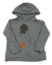 Tmavošedá melírovaná slabá mikina s chlapcem a kapucí EMPORIO ARMANI