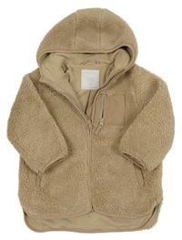 Béžová huňatá podšitá dlouhá bunda s kapucí Matalan