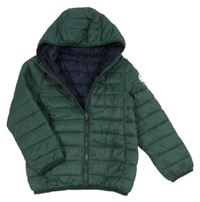 Smaragdová prošívaná šusťáková jarní zateplená bunda s nášivkou a kapucí Vertbaudet
