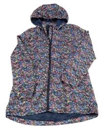 Tmavomodrá kytičkovaná šusťáková jarní parka s odepínací kapucí H&M