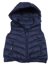 Tmavomodrá prošívaná šusťáková zateplená vesta s kapucí St. Bernard