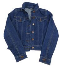 Tmavomodrá tepláková riflová crop bunda s límečkem George