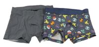 2x - Boxerky - Tmavošedé, tmavomodré s pokémony H&M
