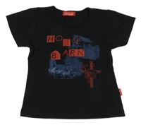 Černé tričko s koníky a nápisy a kamínky 