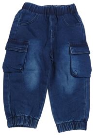 Tmavomodré cargo cuff teplákové rifle 