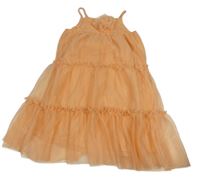 Světleoranžové tylové letní šaty s 3D květem C&A