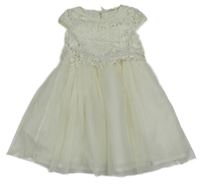 Smetanové třpytivé tylovo/krajkové šaty H&M