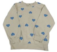 Smetanová mikina s modrými srdíčky H&M