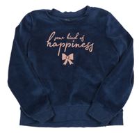 Tmavomodrá plyšová mikina s nápisy a mašlí POCOPIANO