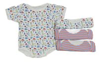 Nové - 4x - Body - 2x - Bílé s lodičkami, 2x - pruhované MINI MON