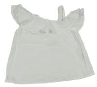 Bílý pruhovaný krepový asymetrický crop top s volánkem H&M