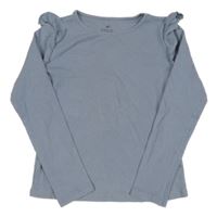 Modrošedé žebrované crop triko s volánky H&M