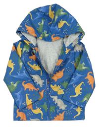 Modrá nepromokavá jarní bunda s dinosaury a kapucí Tu