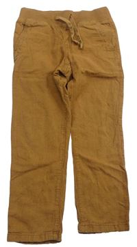 Skořicové lněné kalhoty s úpletovým pasem H&M