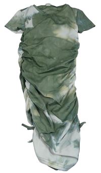 Khaki-bílé batikované žebrované elastické šaty Shein