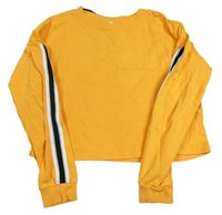 Hořčicová crop mikina s pruhy na rukávech H&M