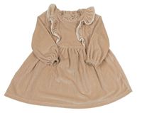 Světlerůžové žebrované plyšové šaty s volánky zn. Matalan