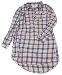 Bílo-růžovo-tmavomodré kostkované košilové šaty H&M