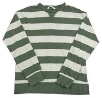 Khaki-bílá pruhovaná mikina Mango