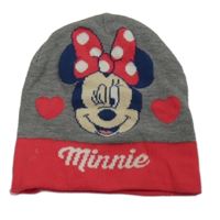 Šedo-jahodová čepice s Minnie a srdíčky Disney