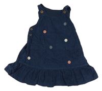 Tmavomodré manšestrové laclové šaty s puntíky M&S