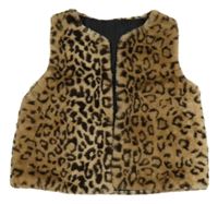 Hnědá kožešinová podšitá vesta s leopardím vzorem
