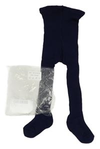 Nové - Tmavomodré žebrované punčocháče