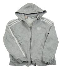 Šedá melírovaná propínací mikina s logem a kapucí Adidas