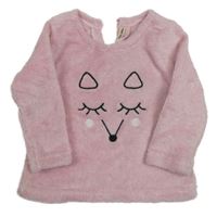 Růžová chlupatá mikina s liškou Pocopiano