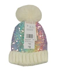 Nové - Smetanovo-duhová flitrovoPpletená čepice s bambulí F&F