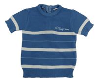 Modro-bílé pruhované pletené tričko s nápisem