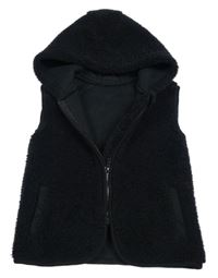 Černá huňatá propínací vesta s kapucí George