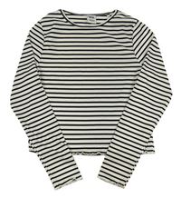 Bílo-černé pruhované žebrované crop triko Y.F.K.