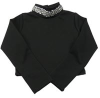 Černé crop triko se stojáčkem s kamínky River Island