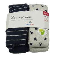 Nové - 2x punčocháče - tmavomodro-bílé pruhované + světlešedé s hvězdami Topolino