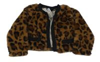 Hnědá kožešinová bunda s leopardím vzorem