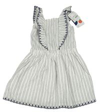 Nové - Bílo-tmavomodré pruhované šaty s volány Boboli