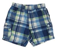 Tmaovmodro-bílo-zelené kostkované plážové cargo kraťasy