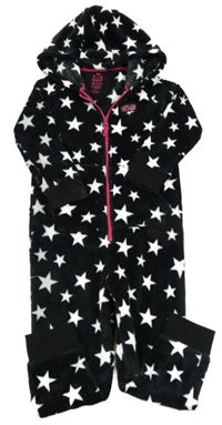 Černá chlupatá kombinéza s hvězdami a kapucí
