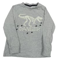 Šedé melírované pyžamové triko s kostrou dinosaura L&D