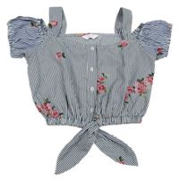 Tmavomodro-bílá pruhovaná crop halenka s květy Primark